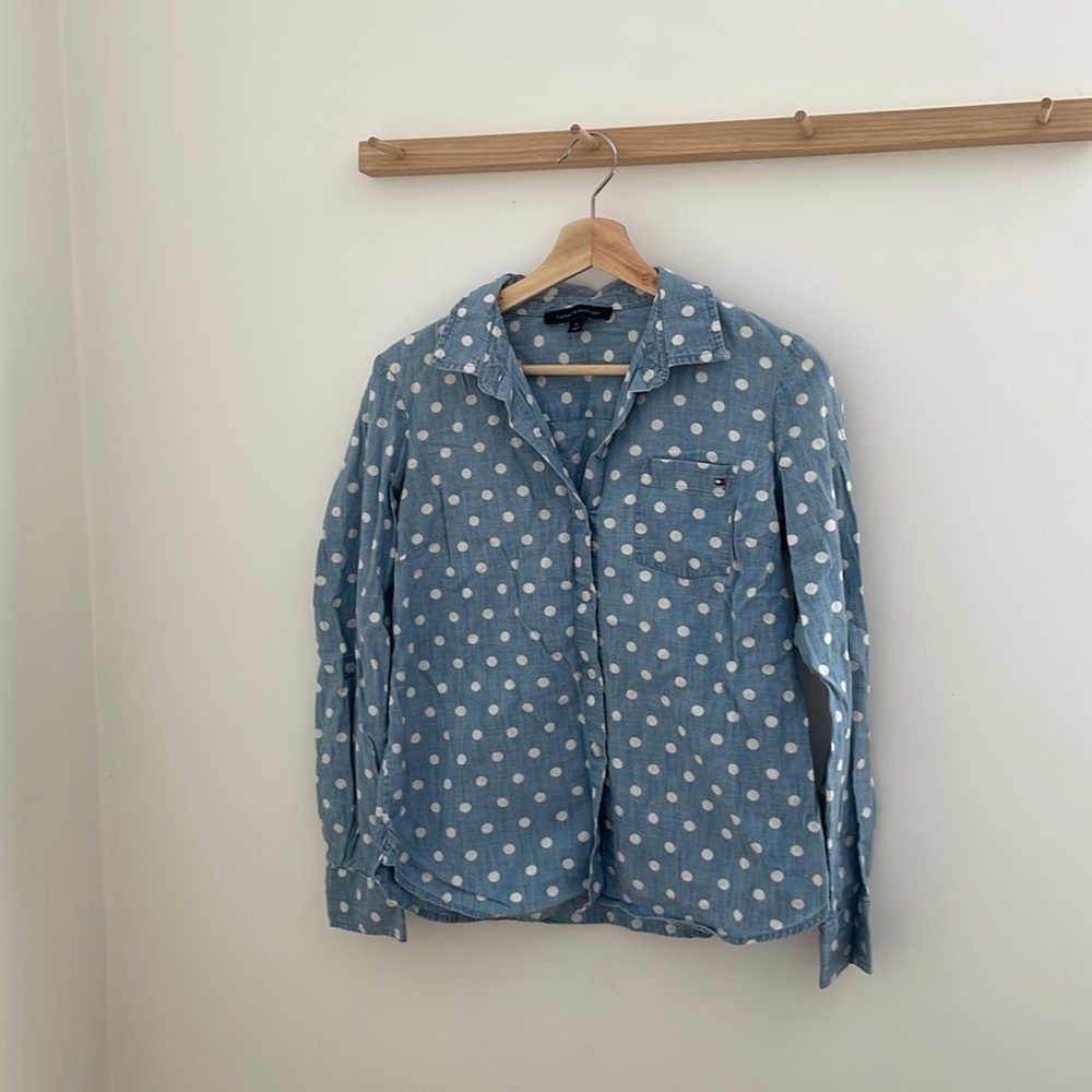 Denim polka dot button up